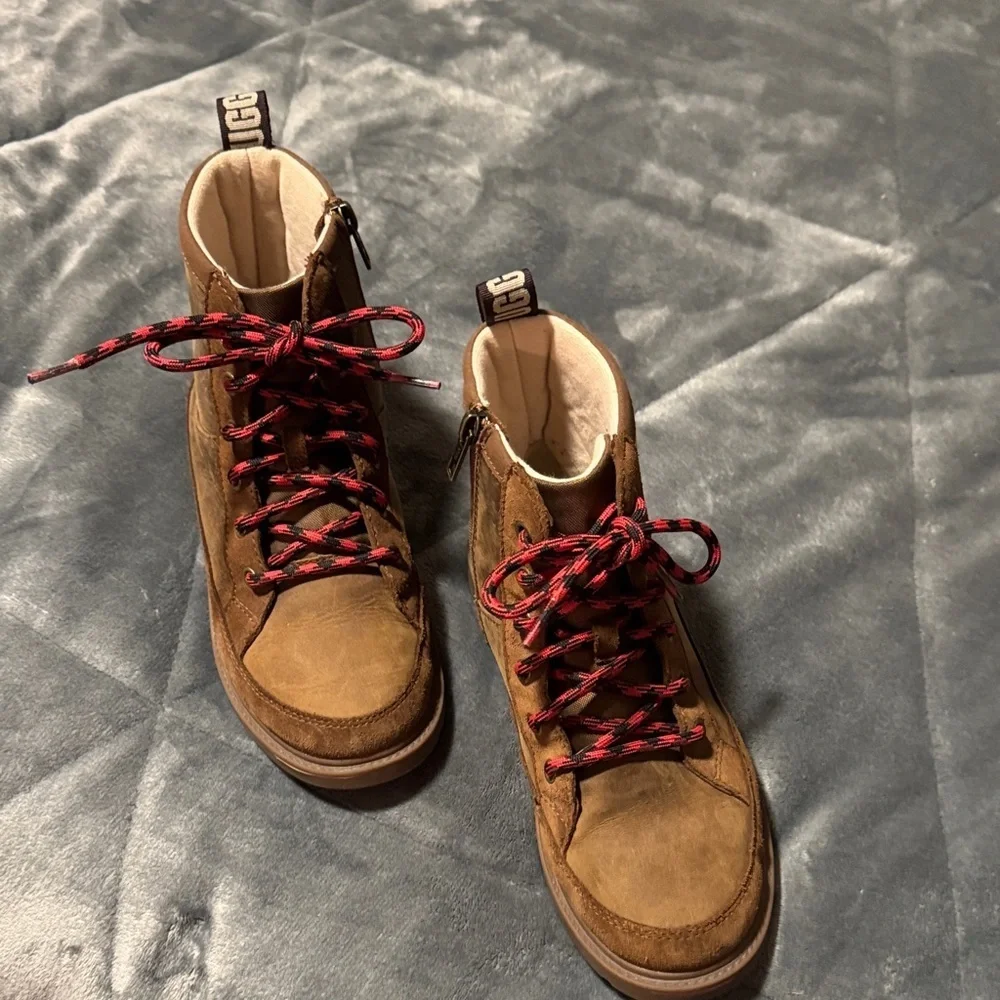 UGG Kids Brown Boots with Red Laces